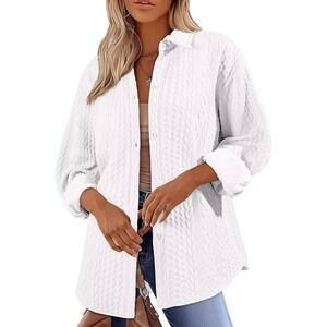Women's Lantern Sleeve Oversized Knit Shirt Jacket | Button-Down, Cozy & Stylish